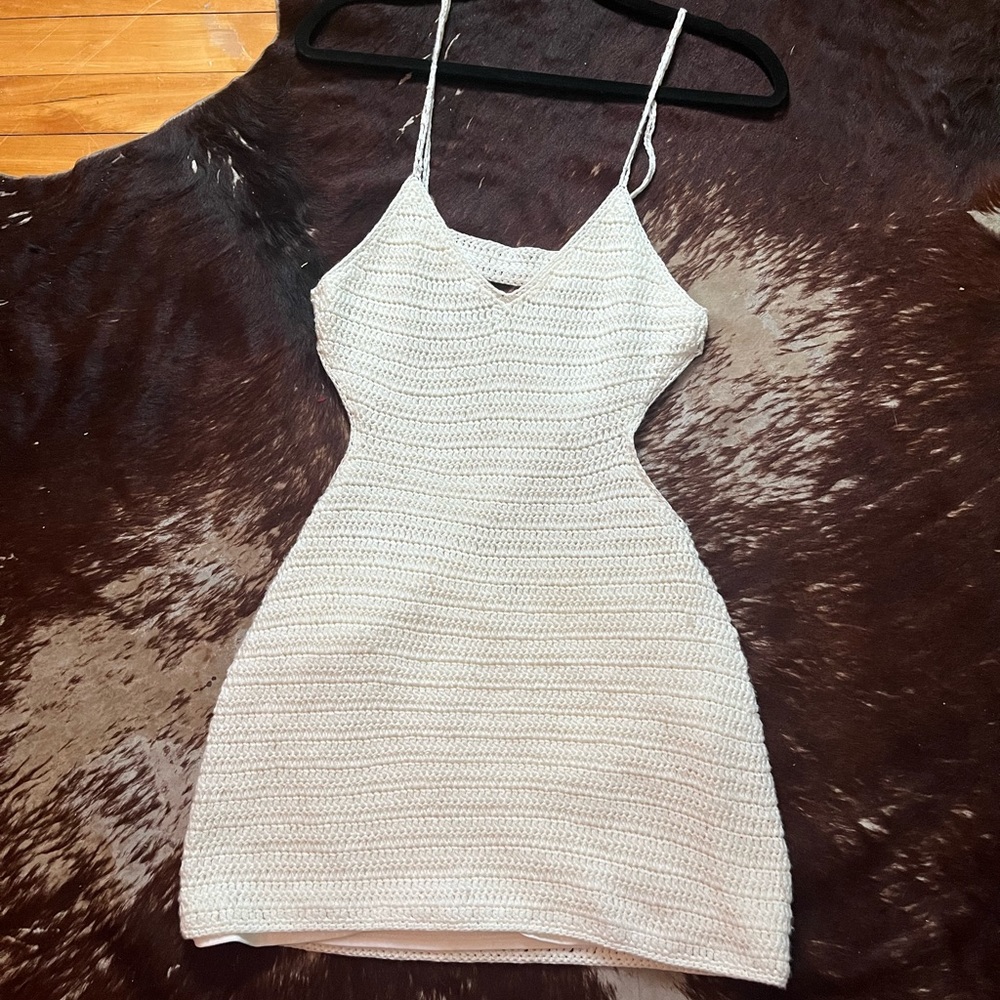 White opened back knit dress